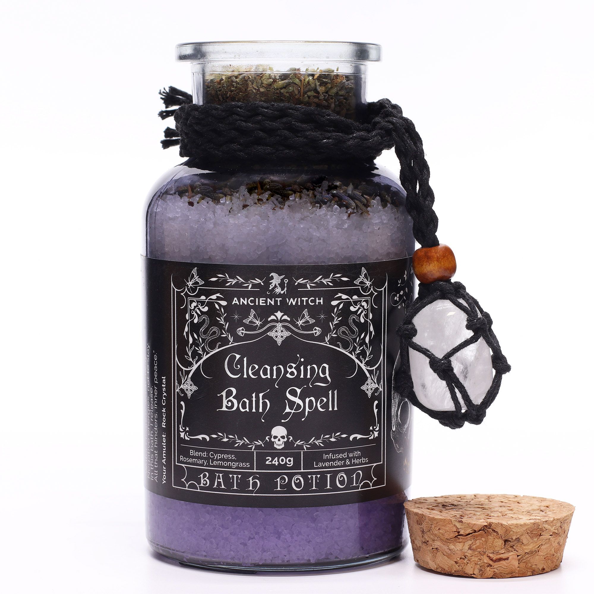Antiguo hechizo de baño de bruja, poción y amuleto de cristal de roca - Purificación